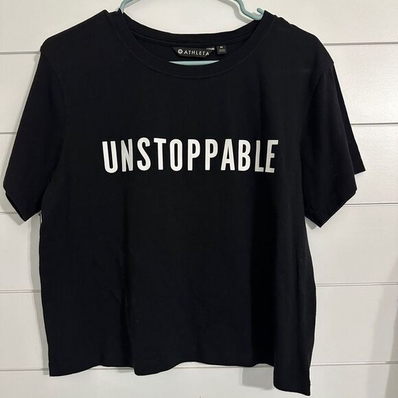 Athleta Women’s Short Sleeve Cropped T-Shirt Medium Black Unstoppable - Picture 1 of 3